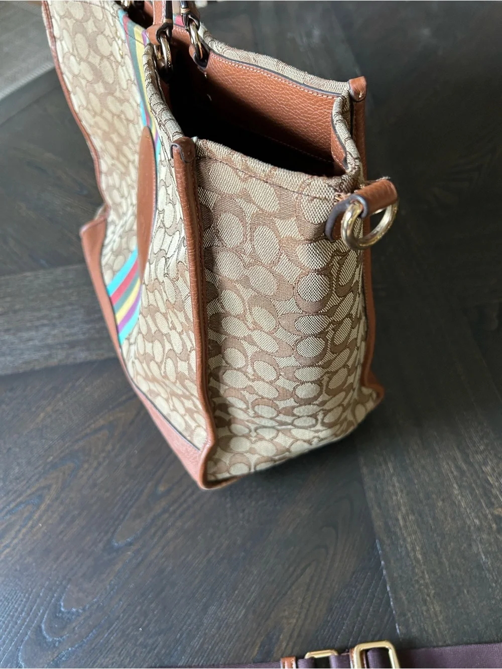 Coach Dempsey 40 Signature Jacquard Tote with Multicolor Center Stripe READ